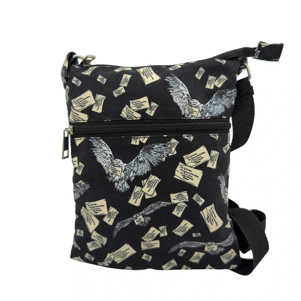 Harry Potter Crossbody Bag Owl Letter‎ Print Mini Messenger Black